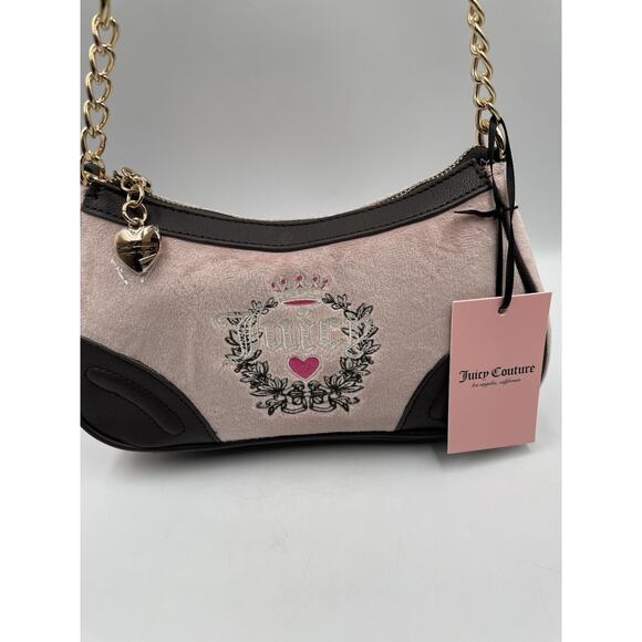 Juicy Couture Royal Heritage Velour Shoulder Bag Pink/Brown NEW With Tags - Picture 2 of 7